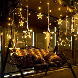 12 STARS CURTAIN STRING LIGHTS, WINDOW CURTAIN LIGHTS WITH 8 FLASHING MODES DECORATION FOR FESTIVALS