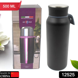 Vacuum Stainless Steel Water Bottle With Carry Handle, Fridge Water Bottle, Leak Proof, Rust Proof, Cold & Hot | Leak Proof | Office Bottle | Gym | Home | Kitchen | Hiking | Trekking | Travel Bottle (500ML)