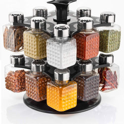 All New Square 16 Bottle Design 360 Degree Revolving Spice Rack Container Condiment, Pieces Set, Square Small Container