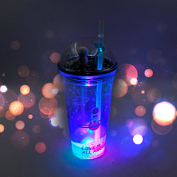 LED Glow Light, Design Printed Insulated Double Wall Plastic Tumbler Cups With Straws 13oz Theming Astronaut in Space Travel Tumbler Freezer Mug Drinking Cups for Boys and Girls School/Tuition/Gym/ Picnic (Pack Of 1)