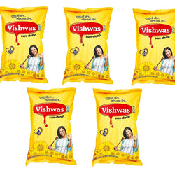 Vishwas Sunflower Oil Jar & Pouch | Refined Sunflower Oil 100% Natural and Pure Sunflower Cooking Oil (Pack Of 5)