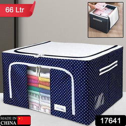 Foldable Steel Frame Clothes Living Storage Organizer Handled Bag Box for Large Size Bedding, Blankets, Women Saree, Toys & Cloth Storage Box / Bag (66 Liter)