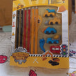 Pencil and Eraser Set, Construction Truck Theme Stationery Kit Includes 6 Pencils, 4 Erasers, 1 Sharpener, 1 Ruler Bookmark, 1 Pencil Cap Stationary For Birthday Gifts for Kids, Birthday Return Gifts (13 Pc set)