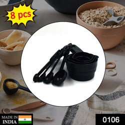 106 Plastic Measuring Cups and Spoons (8 Pcs, Black) buyosoothmart.in