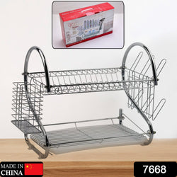 7668 Stainless Steel Drain Bowl Storage Rack Holder Plate Dish Cutlery Cup Rack with Tray Kitchen Shelf Stand DeoDap