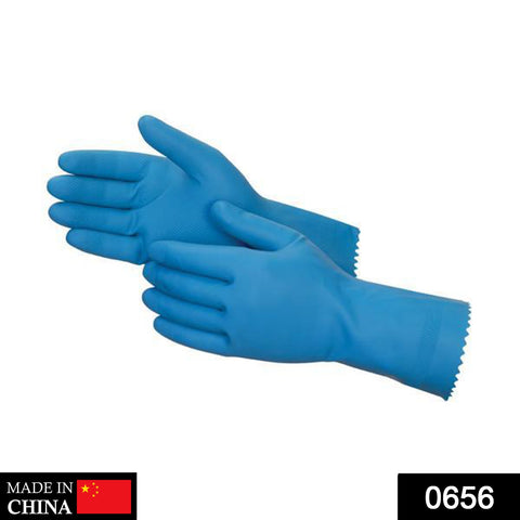 0656 - Cut Glove Reusable Rubber Hand Gloves (Blue) - 1 pc DeoDap