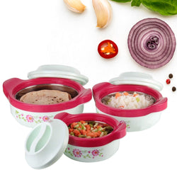 5230 Casserole Set of 3 Premium Casserole Big Size Microwave Safe 3 Pcs Set Floral Print Serve Casserole Set- 800ML,1500 ML and 2500ML DeoDap