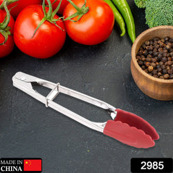 2985 Kitchen Baking BBQ Heat Resistant Cooking Food Clip with Silicone Tips Tongs , Pack of 1 DeoDap