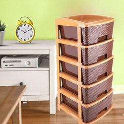 1151 5tier Plastic Modular Drawer System For Multiple Use (Brown colour) DeoDap