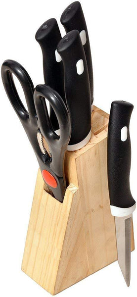 102 Kitchen Knife Set with Wooden Block and Scissors (5 pcs, Black) buyosoothmart.in