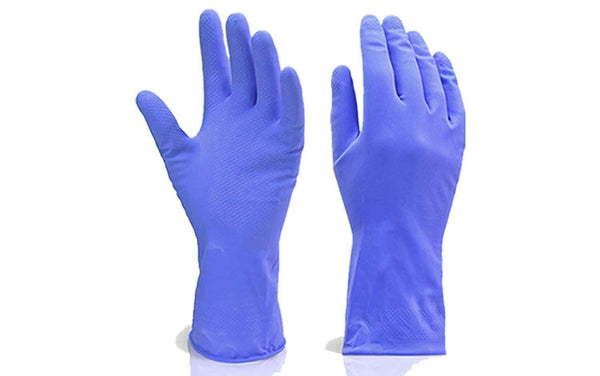 666 - Flock line Reusable Rubber Hand Gloves (Blue) - 1pc DeoDap