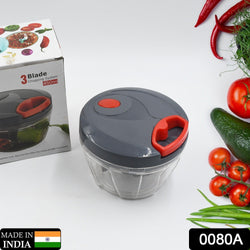 0080A Plastic Mini Handy and Compact Chopper With 3 Blades for Chopping Vegetables and Fruits for Your Kitchen