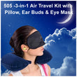 505 -3-in-1 Air Travel Kit with Pillow, Ear Buds & Eye Mask buyosoothmart.in WITH BZ LOGO