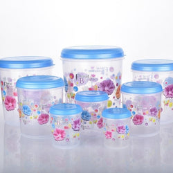 2448 Air Tight Plastic Transparent Container Set (10000ml, 7000ml, 5000ml, 3000ml, 2000ml, 1000ml, 750ml, 500ml) DeoDap