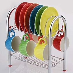 746_Stainless Steel 2 Layer Plate & Bowl Stand Kitchen Utensil Rack/Cutlery Stand DeoDap
