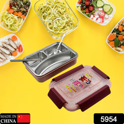 5954 Food‑Safe Materials Kids Lunch Box With steel  Spoon & chopsticks Compartment is Designed Made of 304 Stainless Steel Easy to Clean for School for Camping for Work for Home, Office