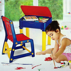 4594C Study Table And Chair Set For Boys And Girls With Small Box Space For Pencils Plastic High Quality Study Table (Red/Blue/Yellow)